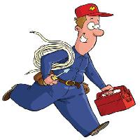 Pixwords The image with electrician, electric, blue, red, man, hurry, cable, toolbox Dedmazay - Dreamstime