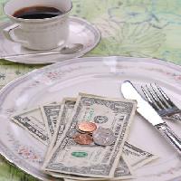Pixwords The image with cup, coffee, coffe, money, coins, knife, fork, plate Carroteater - Dreamstime