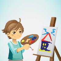 Pixwords The image with kid, child, drawing, brush, canvas, house Artisticco Llc - Dreamstime