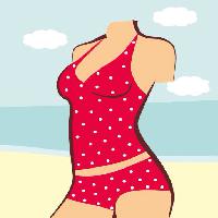 Pixwords The image with woman, body, red, suit, bath, beach, water, clouds, clothes Anvtim