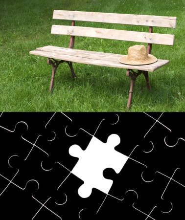 puzzle, bench, hat, green, grass Ruslan Grechka - Dreamstime