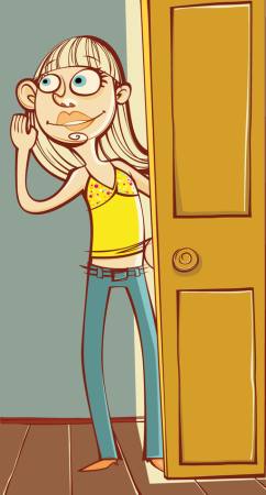 listen, girl, woman, door, young, hand Tachen - Dreamstime