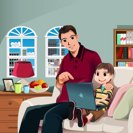 kid, child, father, family, laptop, lamp, windows, smile Artisticco Llc - Dreamstime