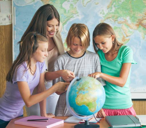 people, study, studying, earth, map, globe, children, kids, teacher Luminastock