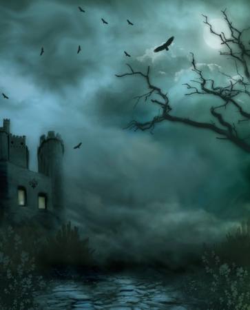 night, fog, dust, building, birds, tree, brances, castle, road Debbie  Wilson - Dreamstime