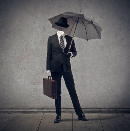 umbrella, man, suit, suitcase, gray Bowie15