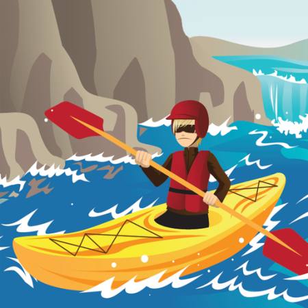 water, paddle, kayak, waterfall, mountain, boat Artisticco Llc - Dreamstime