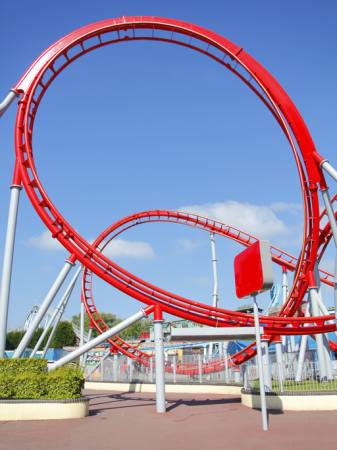 rollercoaster, train, rail, tracks, red, sky, park Brett Critchley - Dreamstime