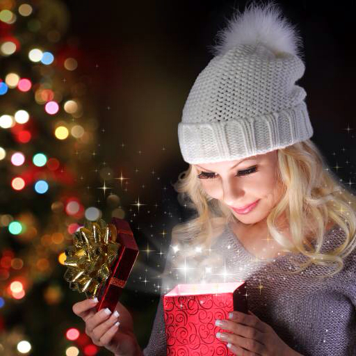 woman, blonde, gift, hat, box Kguzel