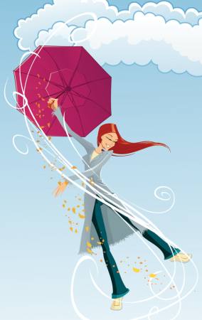 umbrella, girl, wind, clouds, rain, happy Tachen - Dreamstime