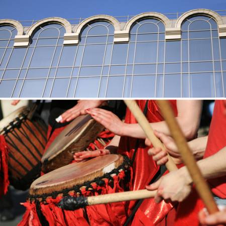 building, glass, windows, drums, sticks, hands Thomas Langlands - Dreamstime