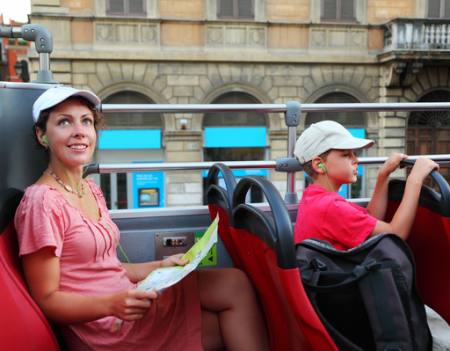 kid, woman, map, buss, city, building Pavel Losevsky - Dreamstime