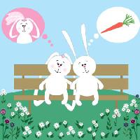 Pixwords The image with rabbits, bunnies, carrot, marriage, bench, dream, bride Ajjjgul - Dreamstime
