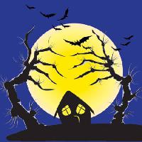 Pixwords The image with moon, bats, house, night, spooky, creepy Vanda Grigorovic - Dreamstime