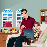 Pixwords The image with kid, child, father, family, laptop, lamp, windows, smile Artisticco Llc - Dreamstime