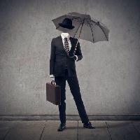 Pixwords The image with umbrella, man, suit, suitcase, gray Bowie15