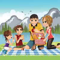 Pixwords The image with mountain, out door, kids, family, basket, eat Artisticco Llc - Dreamstime