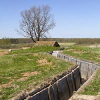 Pixwords The image with ditch, house, filed, green, grass, nature, wood, fence Alexv73 - Dreamstime