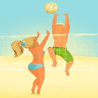 Pixwords The image with playing, ball, beach, net, jump, girl, woman, man, boy Fixara